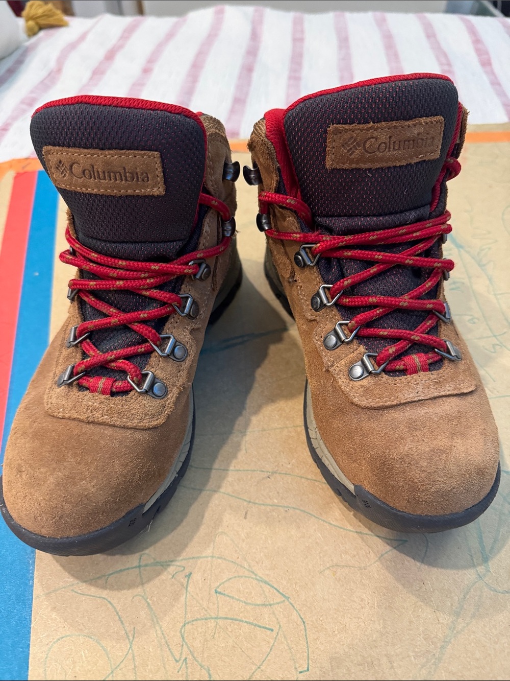 Columbia Kids Brown Suede Hiking Boots with Red Laces